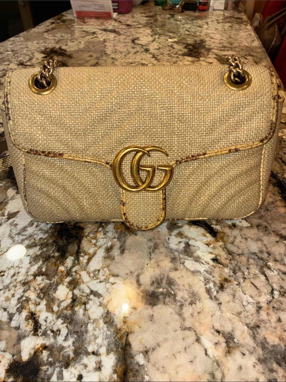 GUCCI - Raffia Elaphe Matelasse GG Marmont Shoulder Bag
